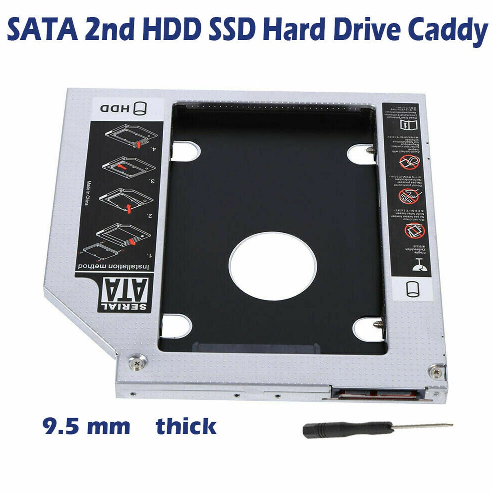 SATA 2nd HDD SSD Hard Drive Caddy 9.5 mm Universal For DVD-ROM ODD Optical Bay