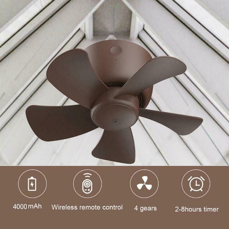 USB Rechargeable Remote Control 8hours Timer 4 Speed Ceiling Fan for Tent Home