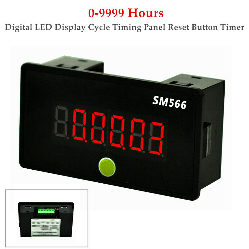Ac100-240V Cyclic Timing Digital Led Display Panel Reset Button Timer 0-9999Hour