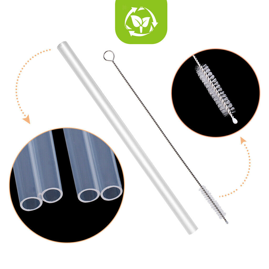 10 Pack Hard Plastic Drinking StrawsReusable Clear with1pc Cleaning Brush