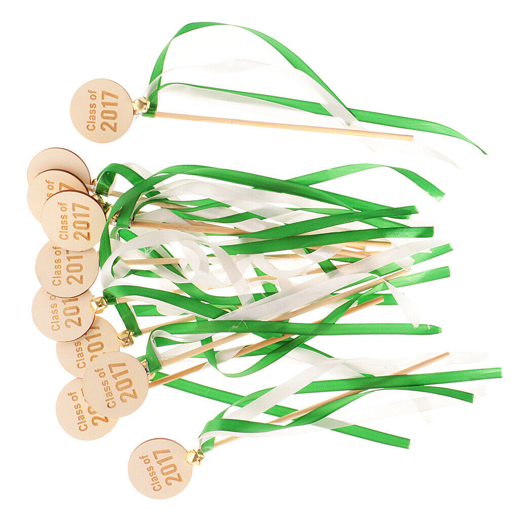 10 Pieces Class of 2017 Wooden Ribbon Wand with Bell for Graduation Party