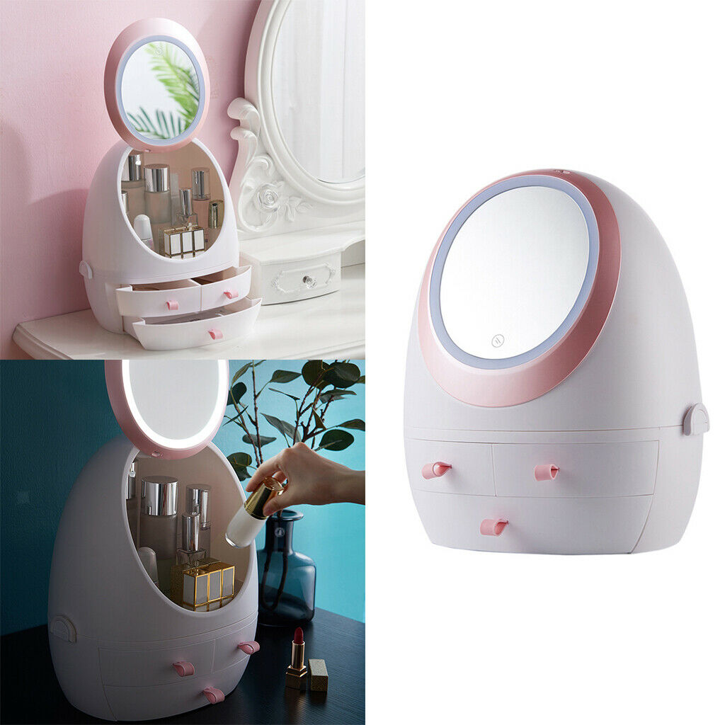 Makeup Jewelry Cosmetic Storage Case Organizer w/ LED Mirror for Dresser
