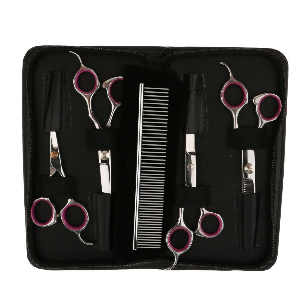 5Pcs Professional Dog Cutting Scissors Kit Thinning Scissors Stainless Steel