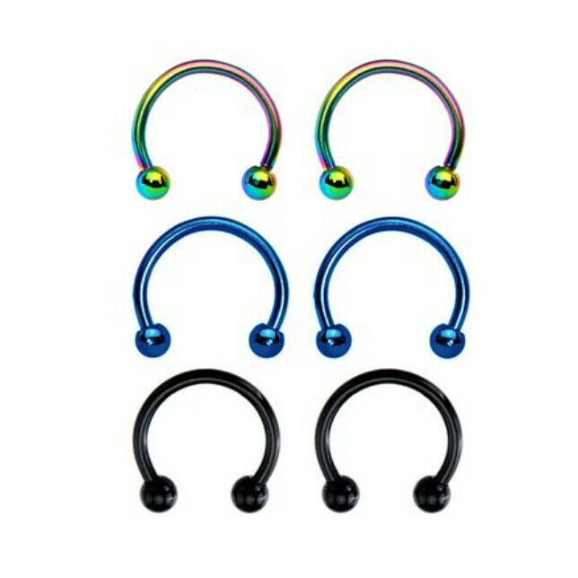Lot 3 PAIRS 16g  Circular Ball Septum Lip Nose Ring Body Piercing