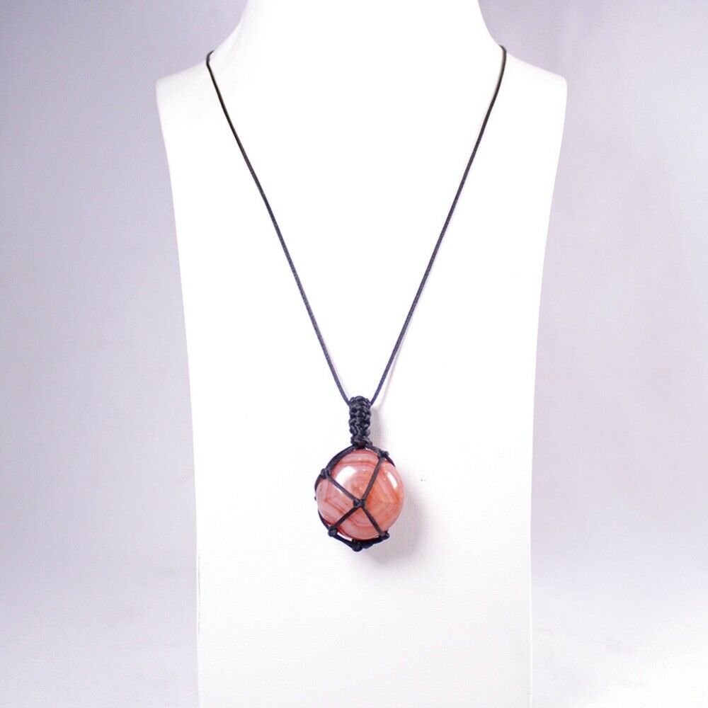 Natural Red Agate Pendant Rough Stone Large Grain Polished Handle Net Bag Woven