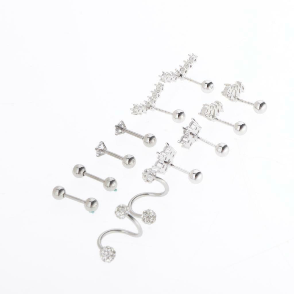 6 Pairs Stainless Steel Ball Earrings Flower Ear Studs and Diamond Ball S