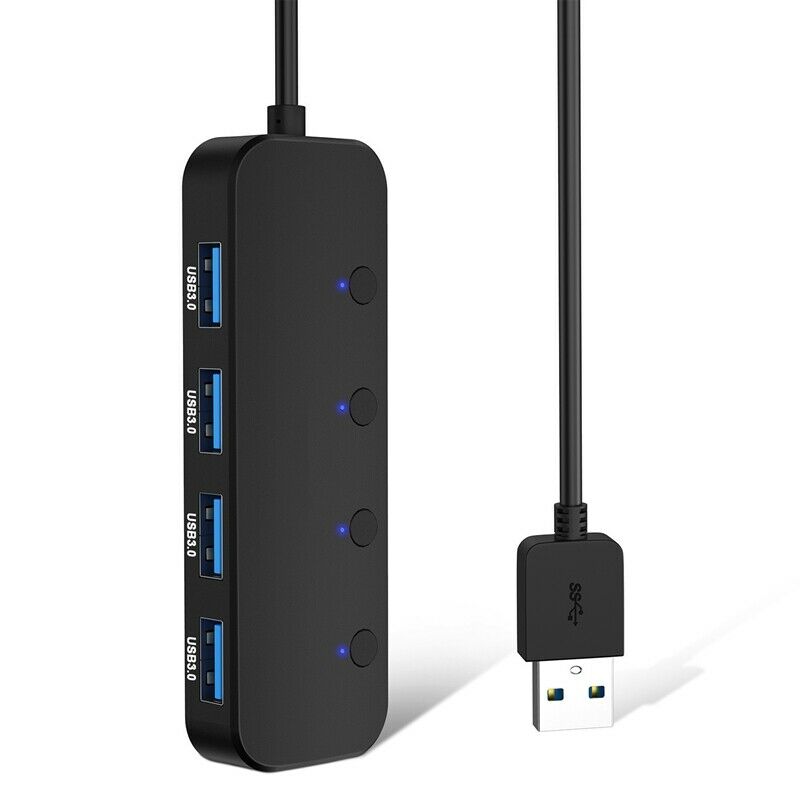 USB 3.0 Hub 4 Port USB Distributor Data Hub with Independent Switch and IndiM2I3