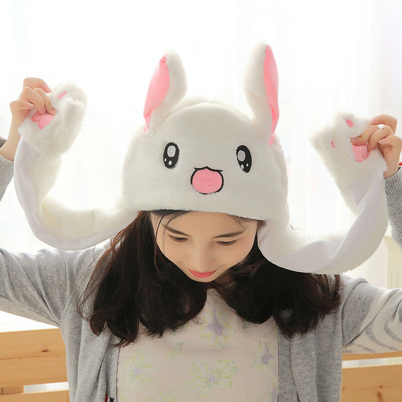 Plush Funny Animal Rabbit Hat Bunny Cap With Airbag Jumping Ear Movable Gift HN