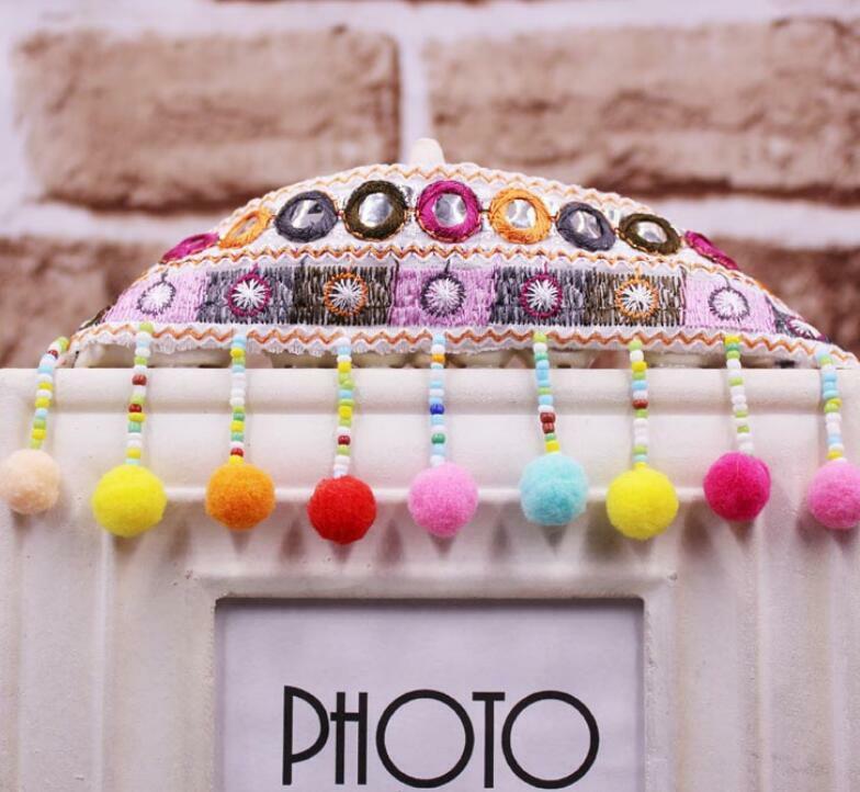 1 Yards Mirror Jacquard Embroidered Lace Beaded hair ball DIY Skirt Decor