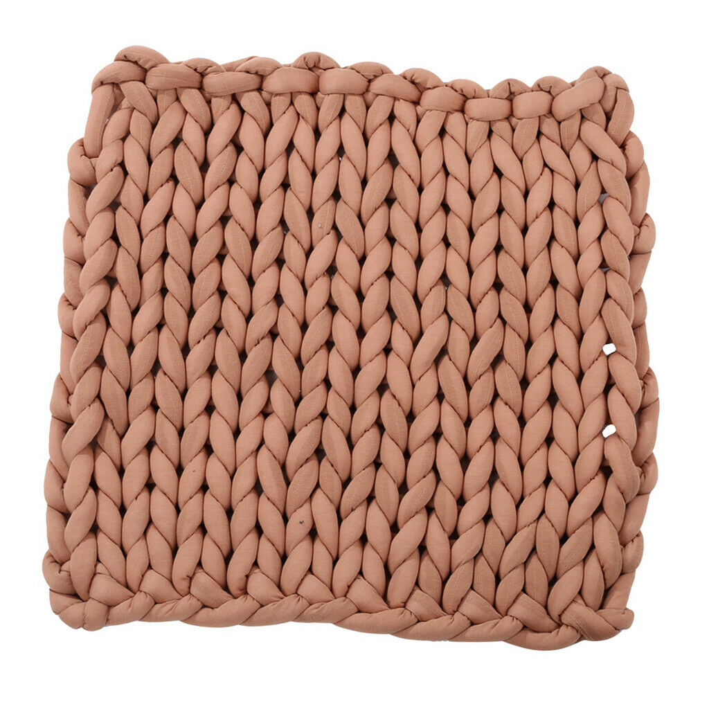 Handmade Knitted Blanket Yarn Bulky Knitting Blanket  60 x 60cm - Brown