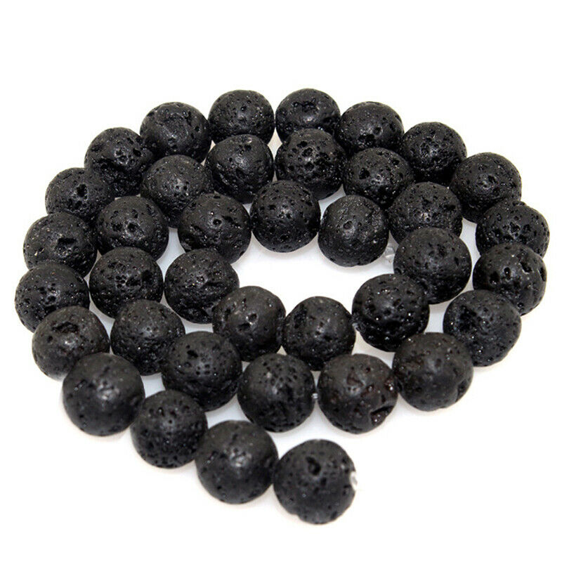 Natural Black Volcanic Lava Stone Loose Spacer Bead For Jewelry Making DI.l8
