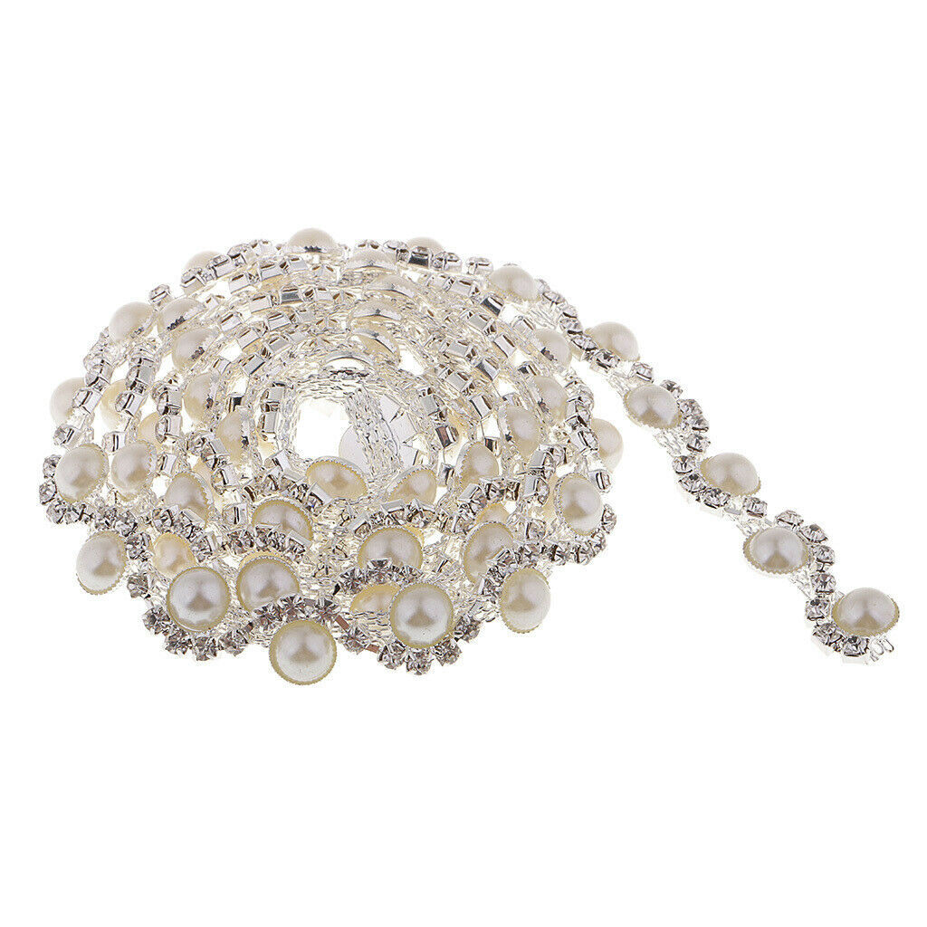 Sewing Trimmings Chain Pearls Rhinestones 1 Meter for Dress Decor