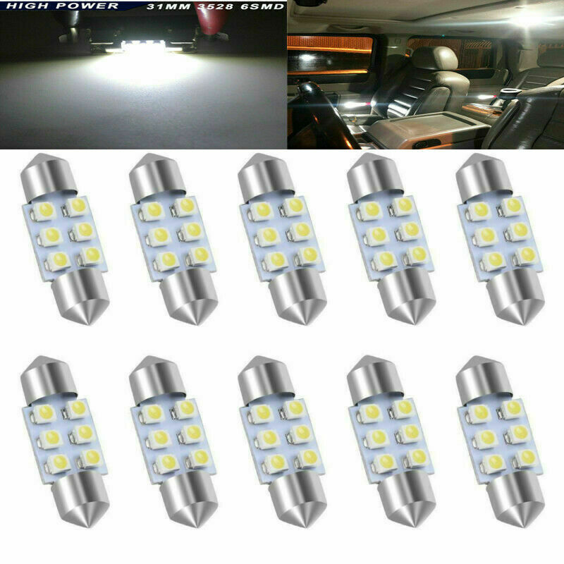 10Pc 31MM Festoon LED White Dome Map License Interior Light Bulb Kit DE3175 3022