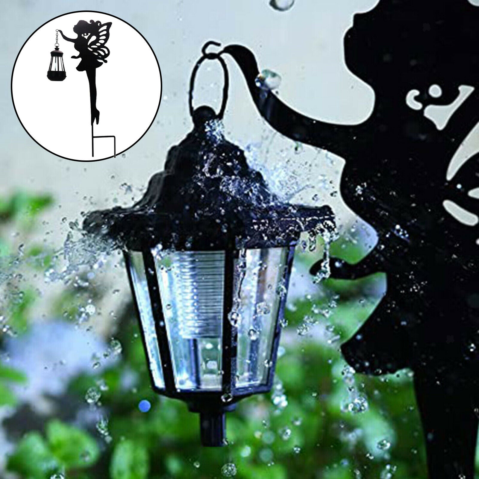 Solar Lighted Girl Statue Garden Metal Fairy Silhouette Lawn Yard Ornament