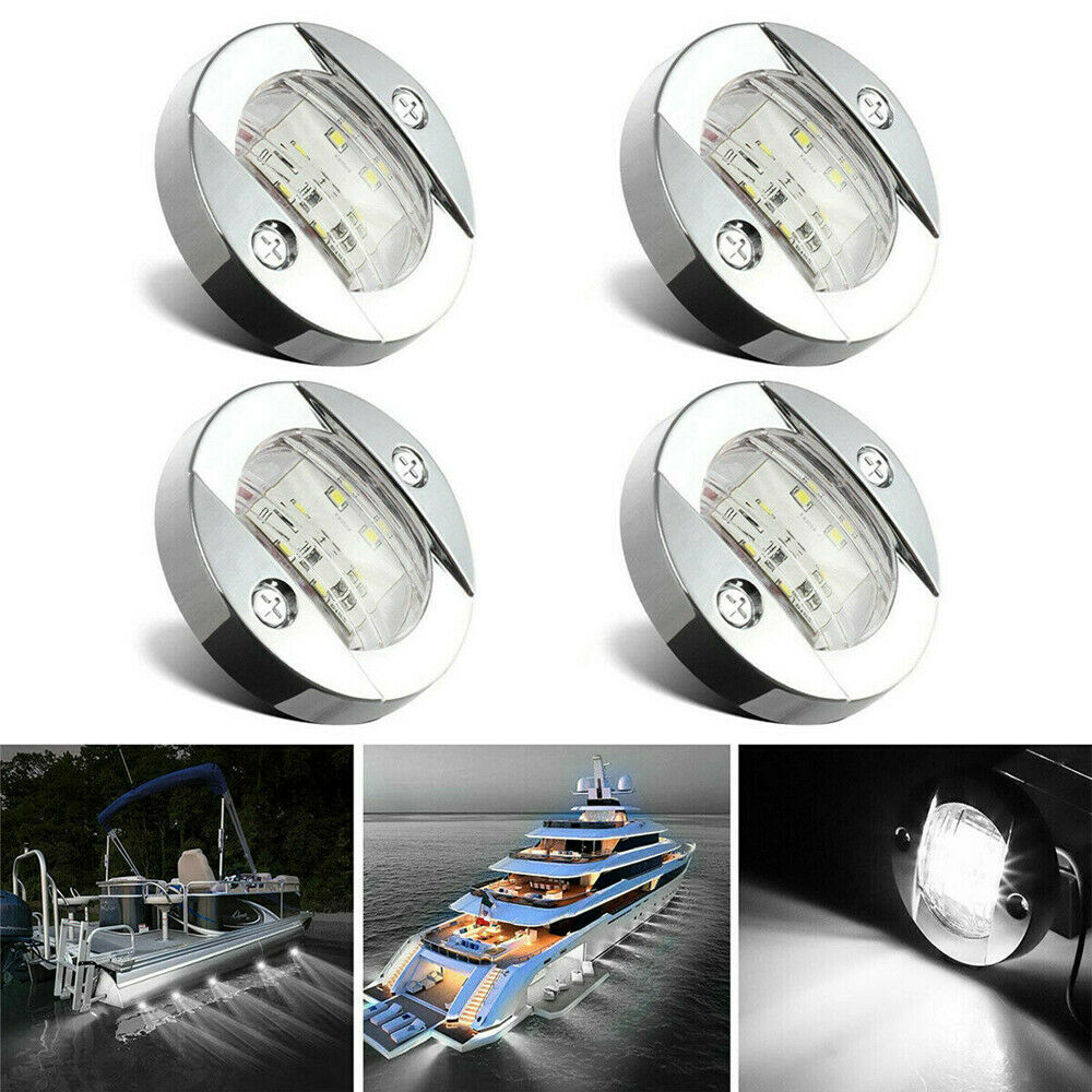 4x 6-LEDs Round Marine Boat LED Stern Light Cabin Deck Courtesy Lamp Waterproof