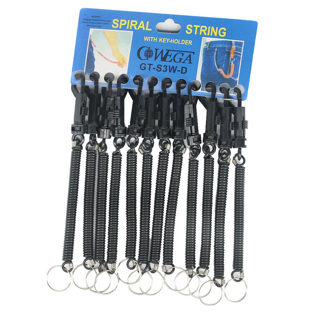 12x Retractable Coil Key Chain Theftproof Plastic String Keyring Black