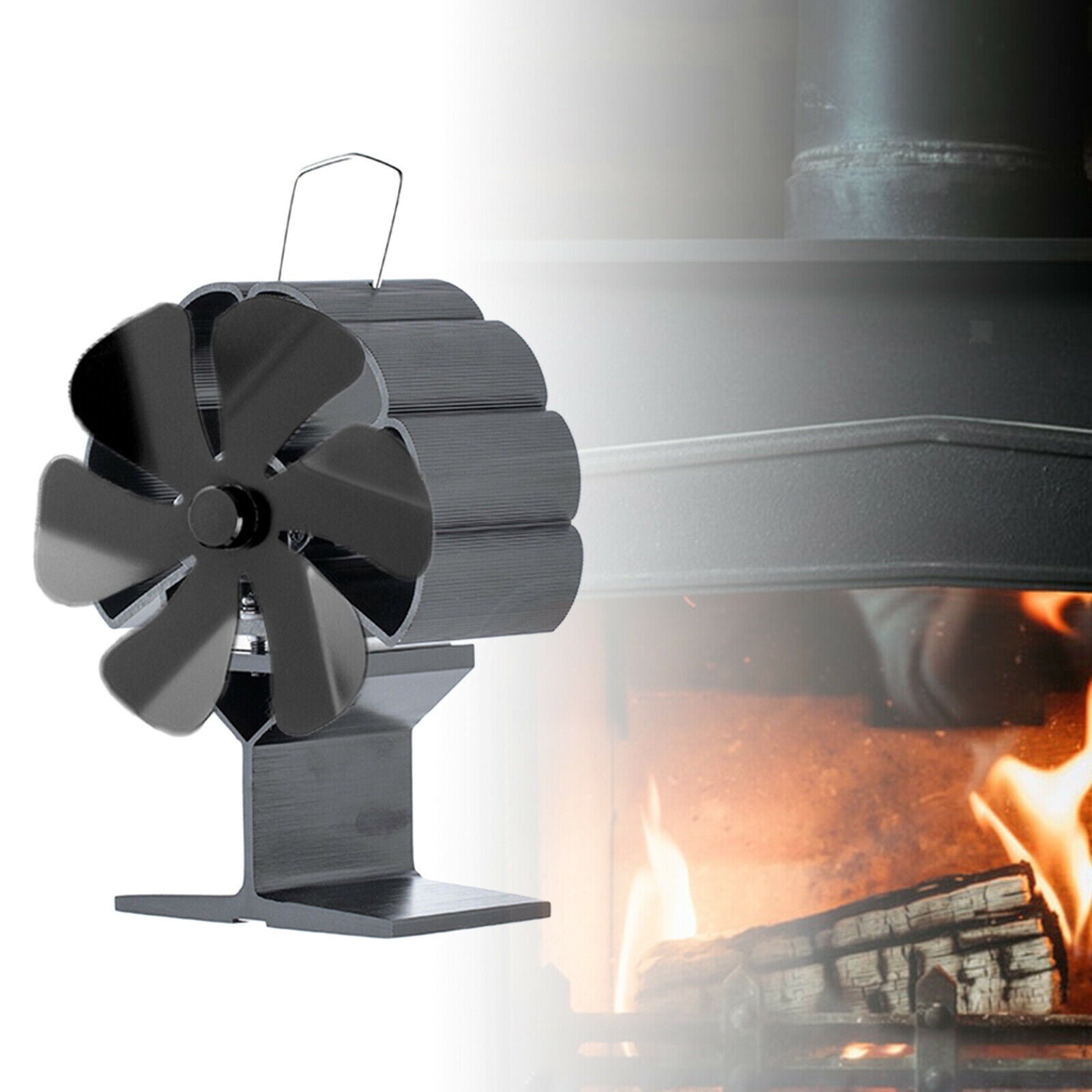 Fireplace Fan Heat Powered Wood Stove 6-Blades Log Burning for Farmhouse