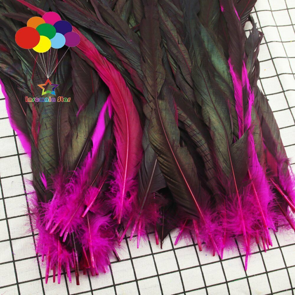 Rose red dyeing 100 Pcs 12-14 Inch/ 30-35 cm Cock Chicken Tail natural Feathers