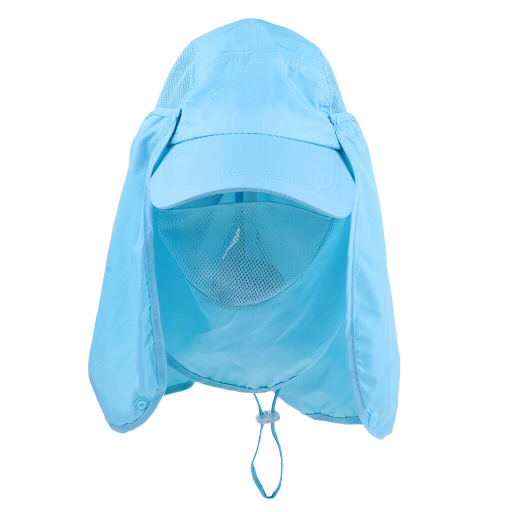 Summer Outdoor Sun Protection Fishing   Neck Face Flap Hat Wide Brim Blue