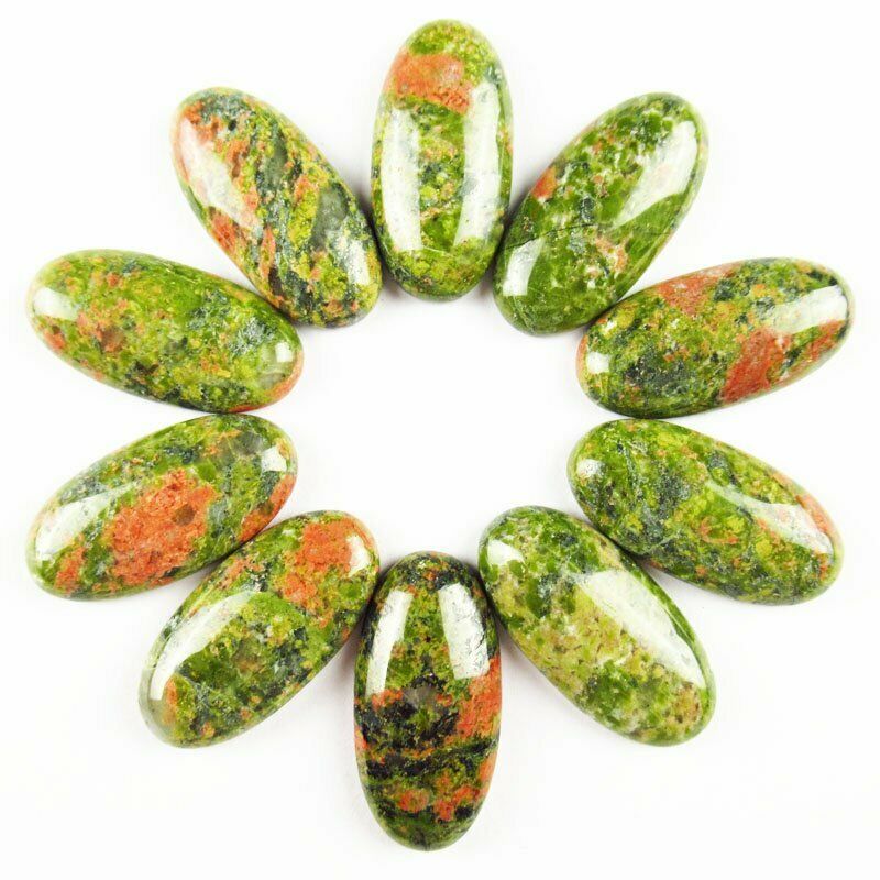 8pcs 30x15x6mm Natural Unakite Gem 39g Oval Cab Cabochon A-306JM