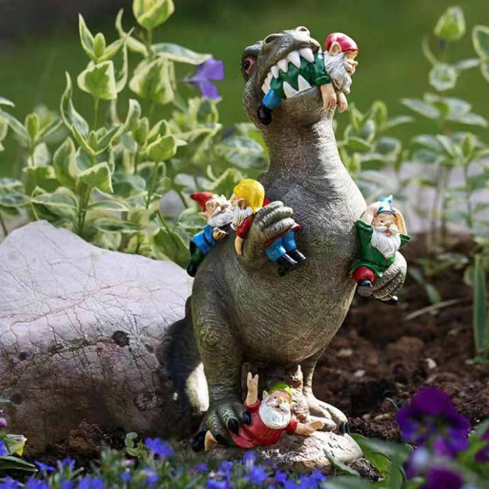 Cartoon Garden Statue Dinosaur Eating Gnome Sculpture Ornaments Houswarming