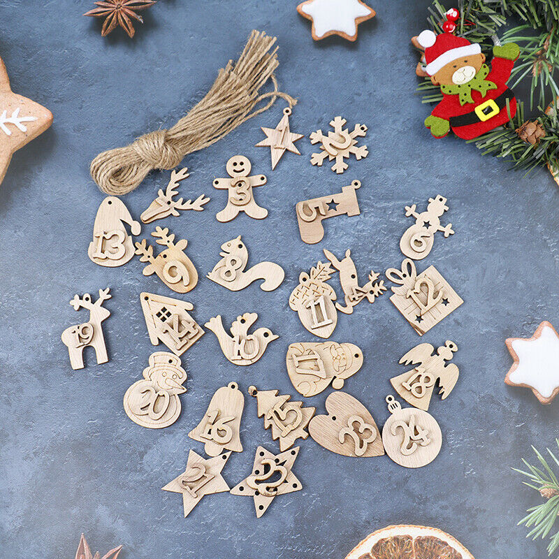 Christmas Decoration Pendant Wooden Craft Accessories Christmas Advent Calen DF