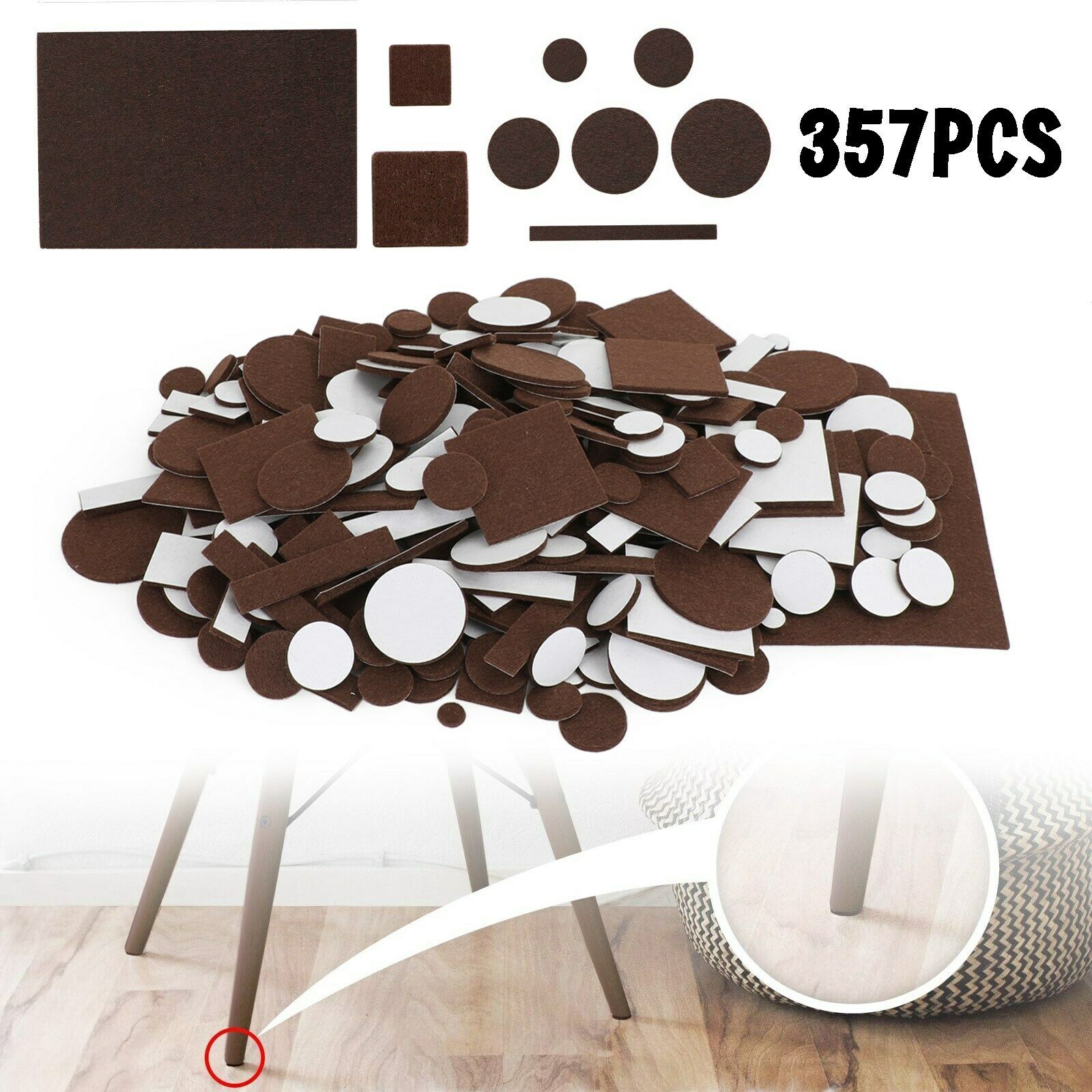 357 Piece Self-Stick Furniture Felt Pads for Hard Surfaces Brown BS5