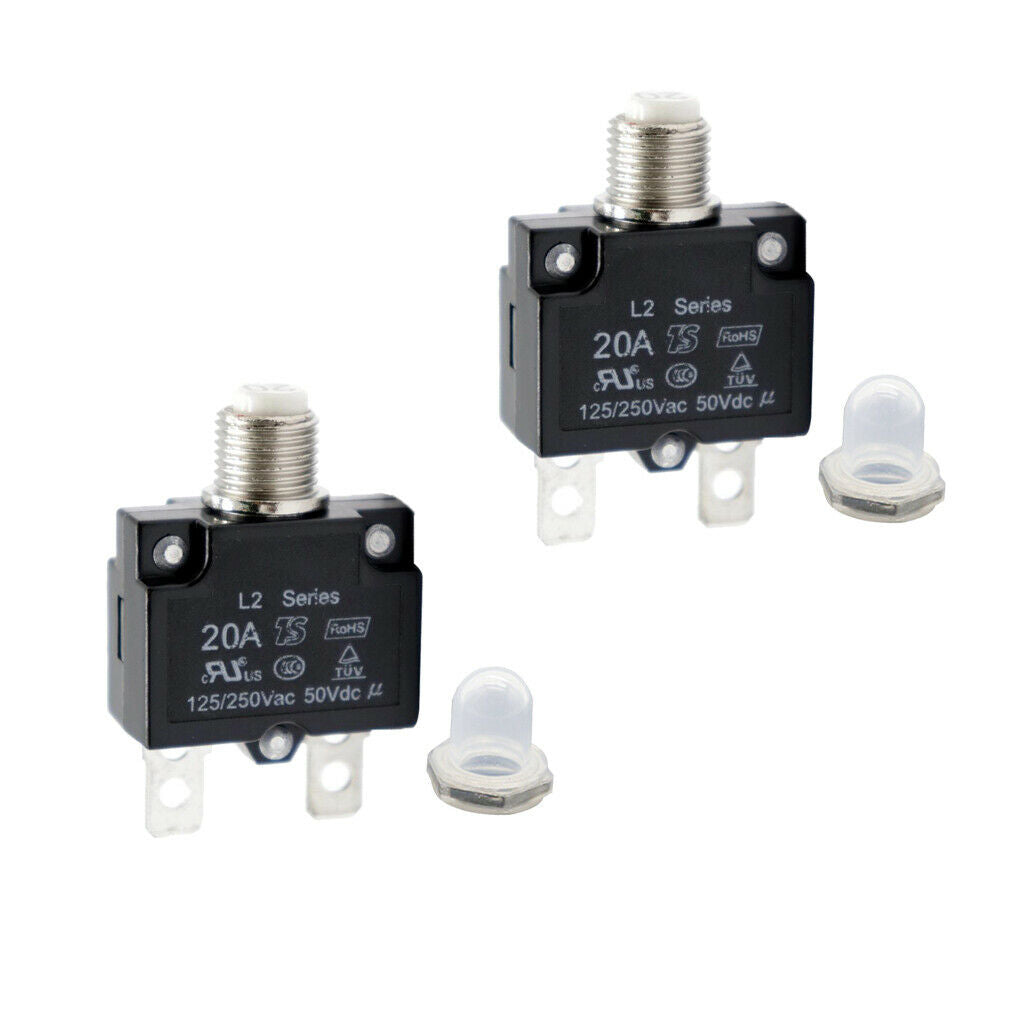 2PCS 20 Amp DC Thermal Circuit Breaker with Quick Connect Terminal & Transparent