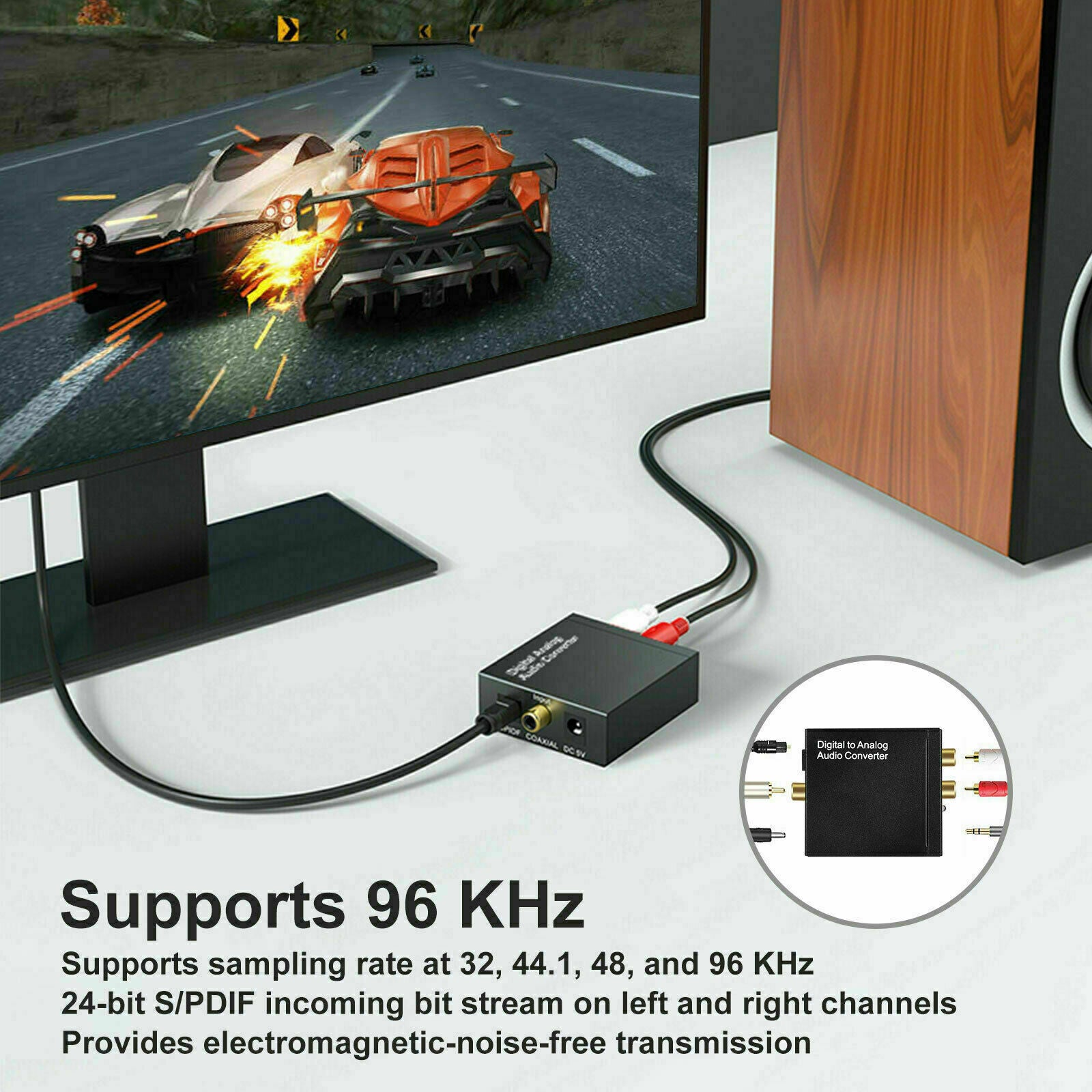 Optical Coaxial Toslink Digital to Analog Audio Converter Adapter RCA 3.5mm L/R