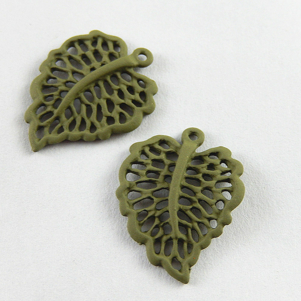40 pcs Electroplated Green Alloy Leaf Charms Pendant Craft Findings 24x19mm