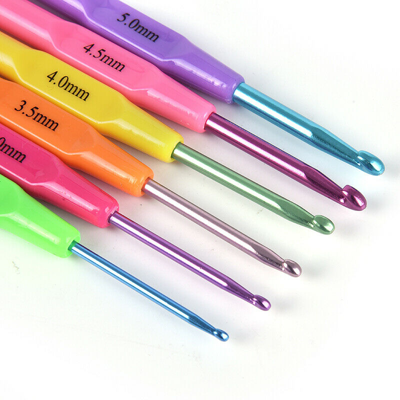 6pcs/set Multifunctional Plastic Handle Aluminum Crochet Hooks Knit NeedlWGJ Tt