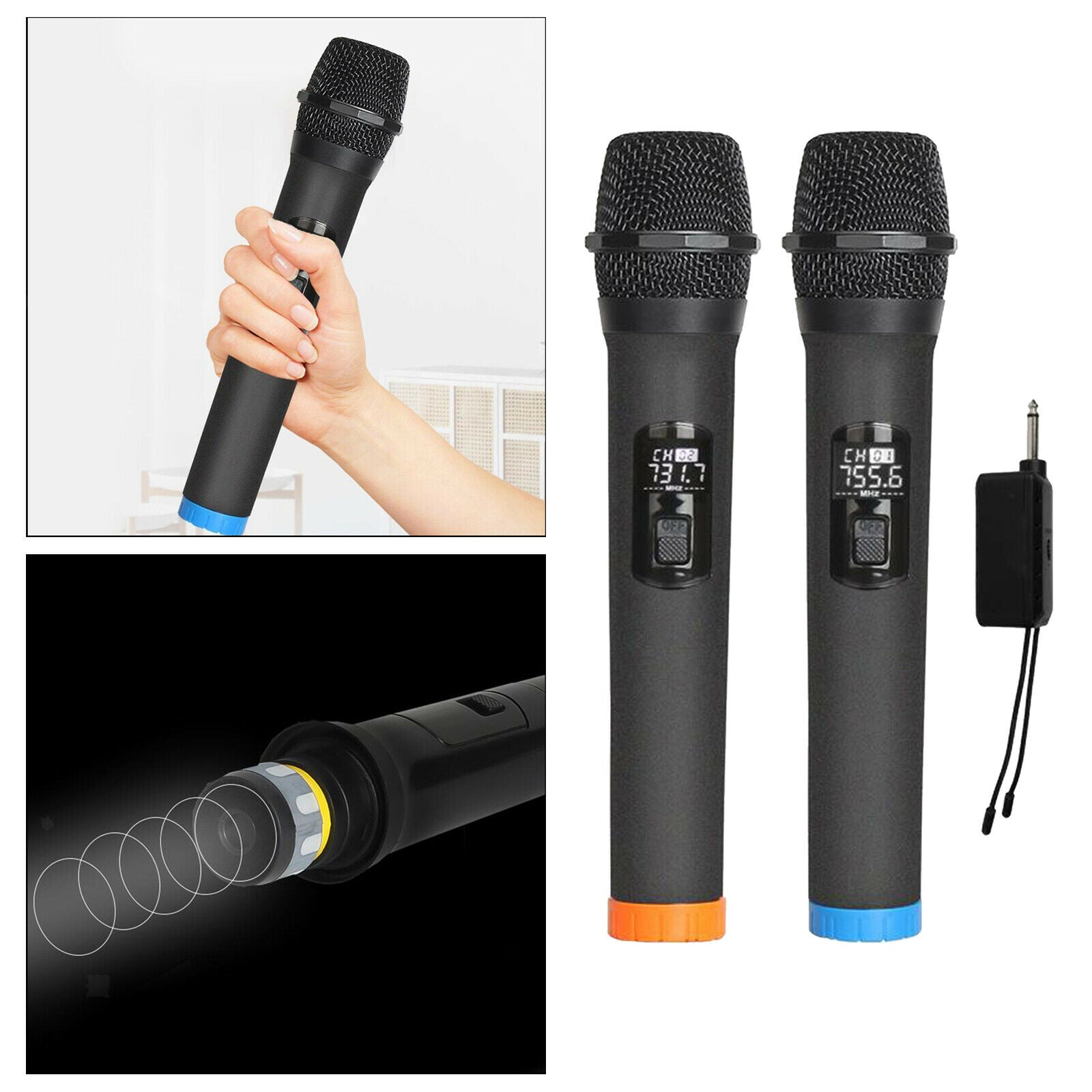 2x Wireless Microphone, VHF Cordless Handheld Mic System with Rechargeable
