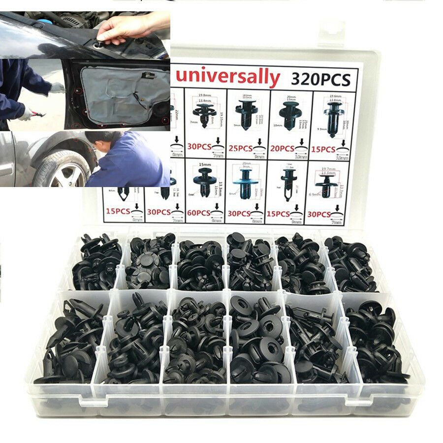 320Pcs Auto Fastener Clips Retainer Rivet Car Bumper Door Panel Fender + Tool