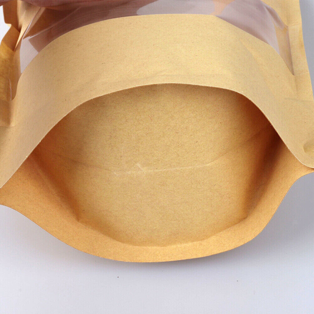 100 Packs Kraft Bags with Window Seal Bag Resealable for Home Business