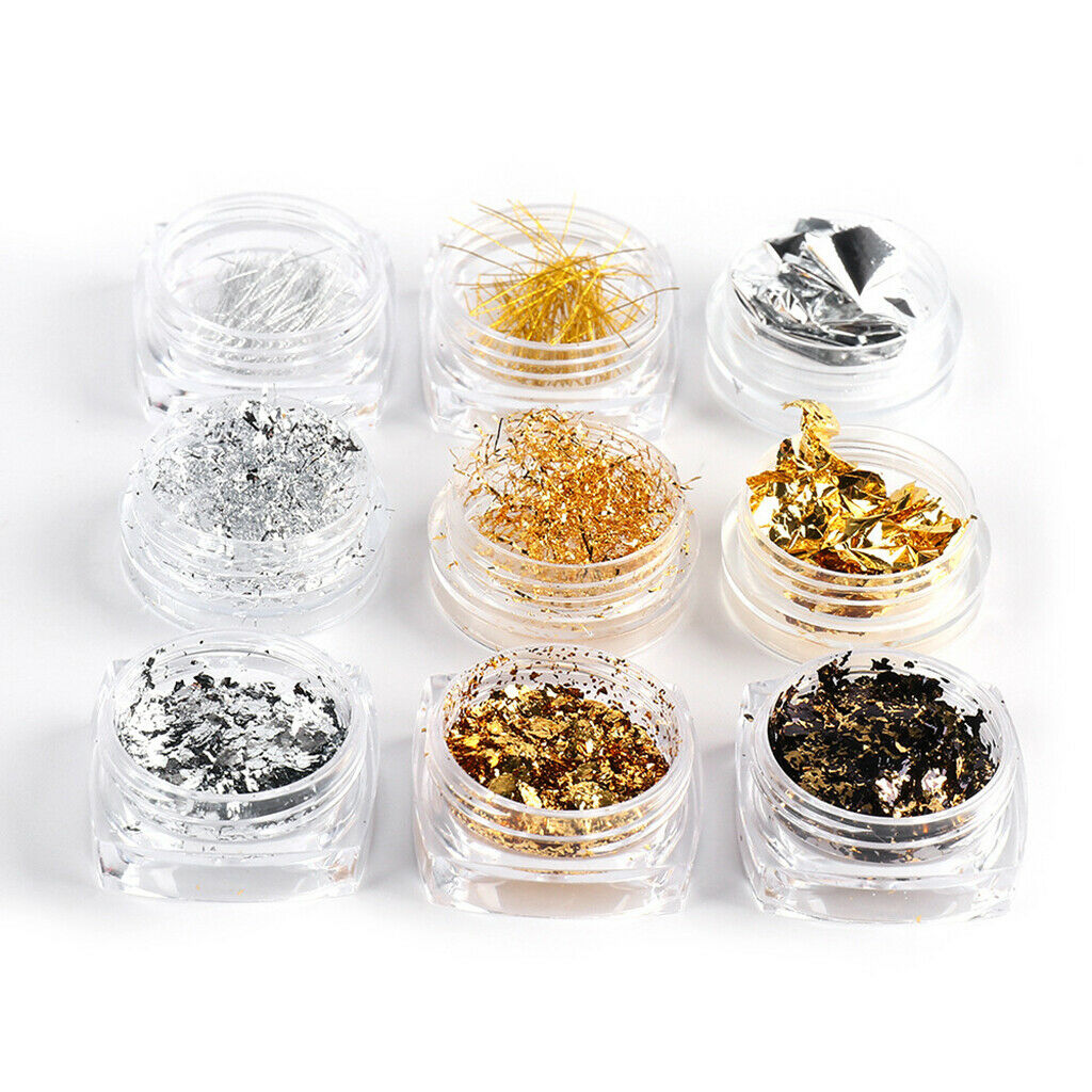 9 Boxes Nail Chips Foil Flakes Fragments Manicure Nails Glitter Supplies