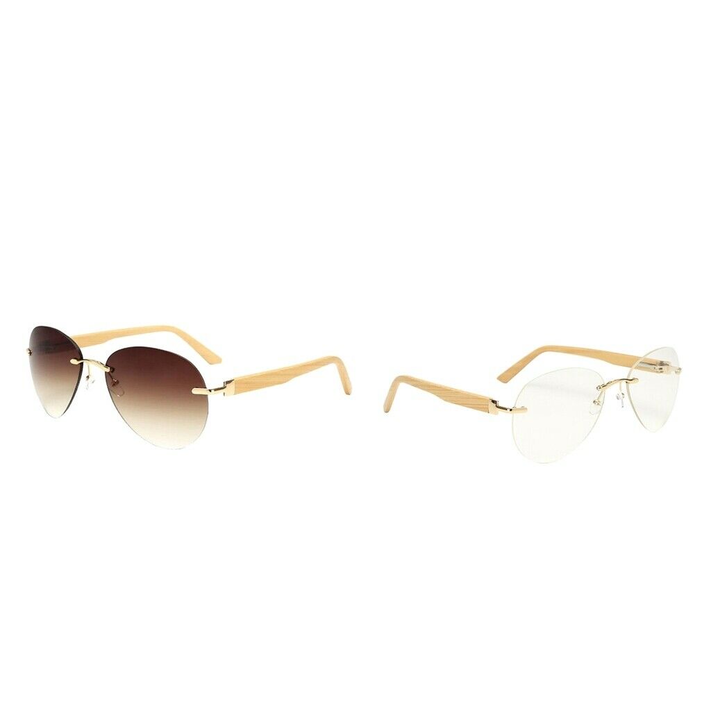 Men Women Fashion Classic Wood Bamboo Rimless Sunglasses for Outdoor Tawny