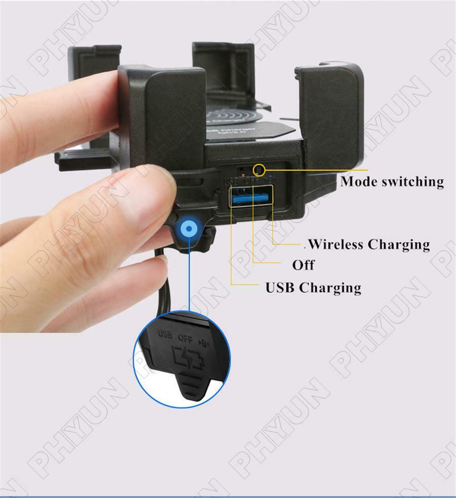 2in1 Motorcycle Phone Holder 15W Qi Wireless Charger QC3.0 Fast Charging Bracket