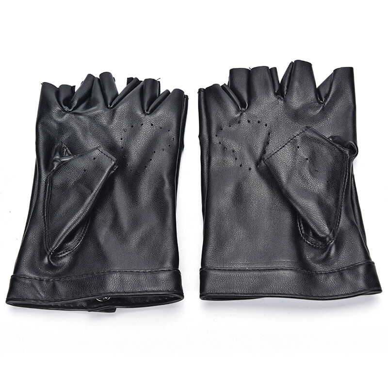 Women Punk Leather Driving Biker Fingerless Mittens Dance Motorcycle Gloves BDAU