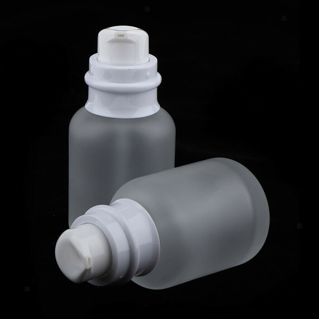 2pcs Empty Refillable Frosted Glass Pump Press Bottles for Emulsion 50ml