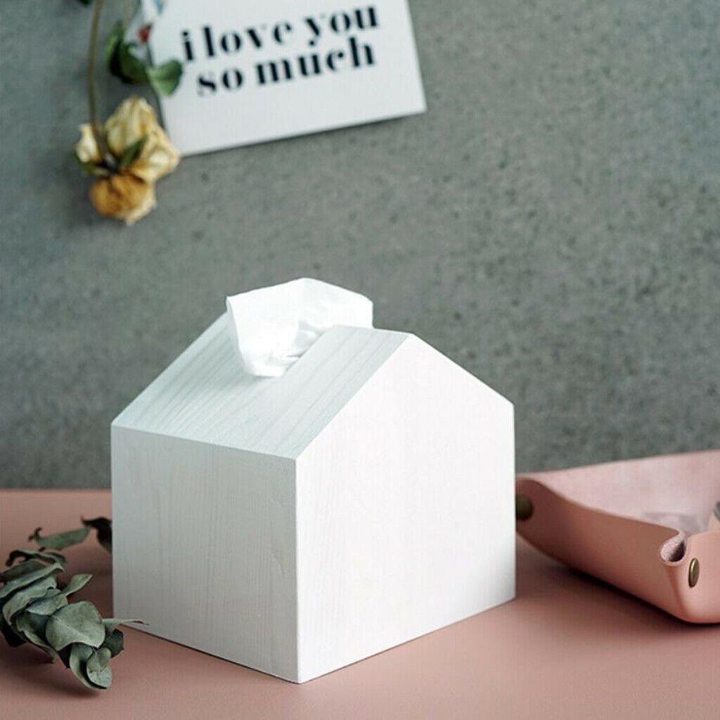 Tissue Box Cover House Shaped Square Tissue Box Holder for Room Office White