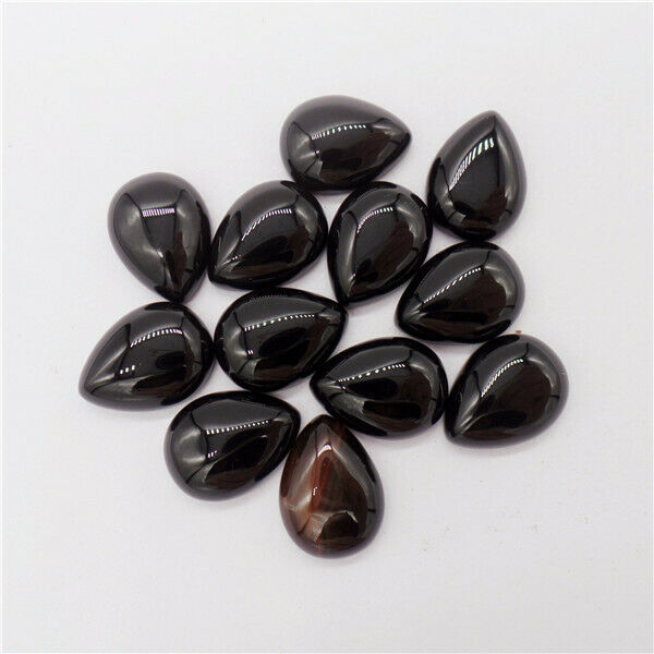 15Pcs 16x12x6mm Wholesale Black Agate Teardrop Cab Cabochon DIY Jewelry HH9738