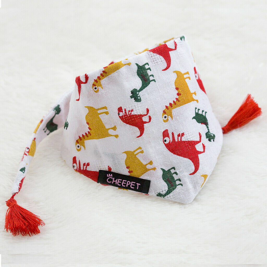 Dinosaur Pattern Pet Dog Puppy Collar Tassel Stretchable Saliva Towel S Red