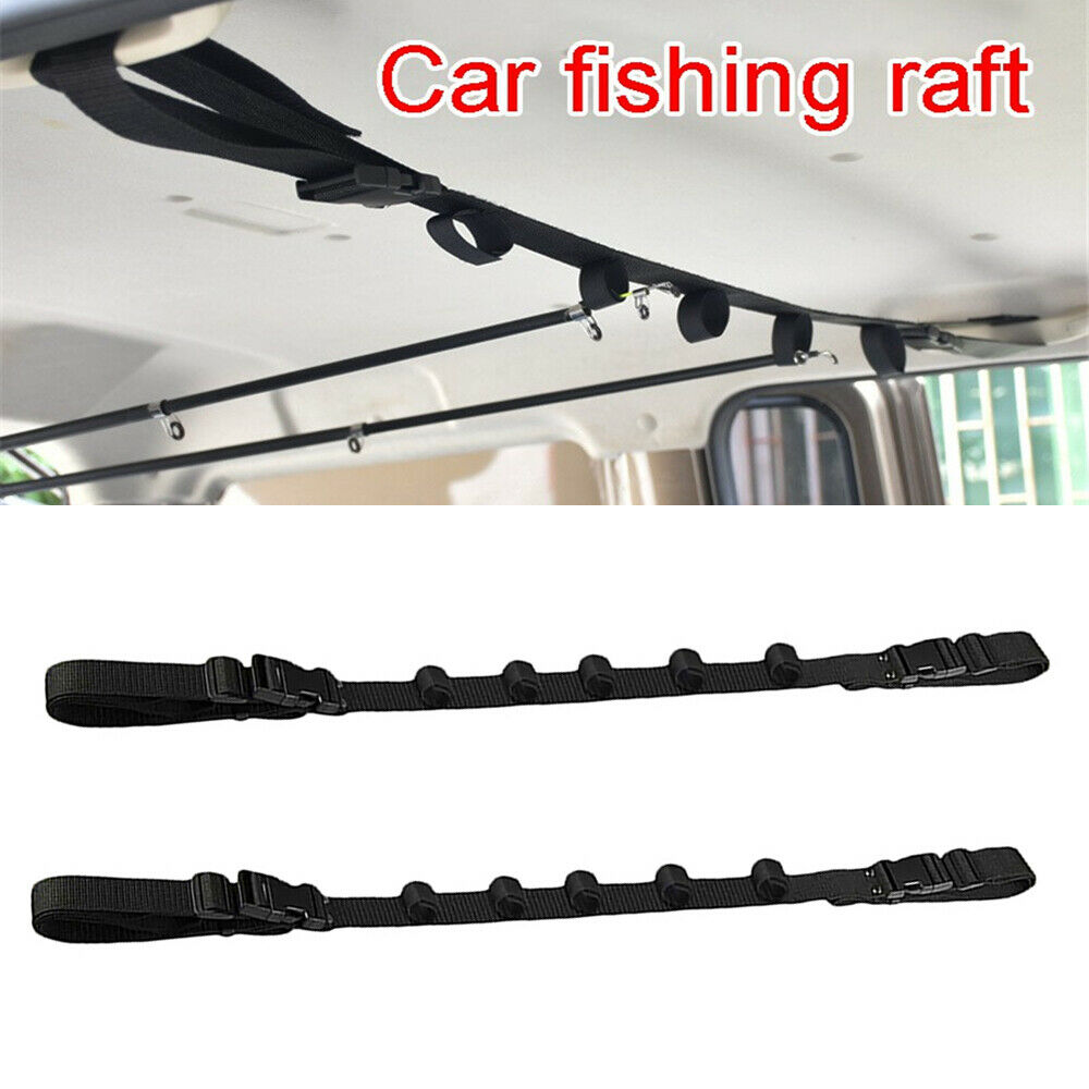 2x Car SUV Fishing Rod Rack Holder Straps Belts 31''-47'' Adjustable Universal