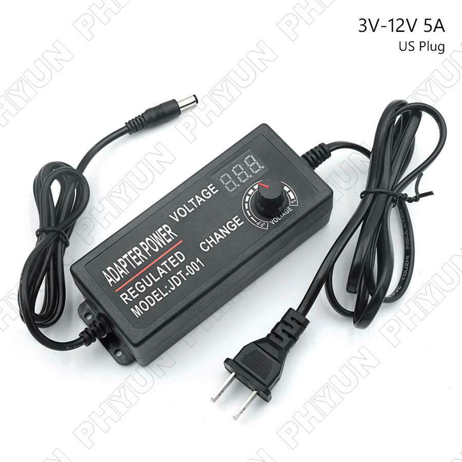Adjustable Voltage 3V to 12V 5A AC DC Switch Power Supply Adapter w/ LED Display