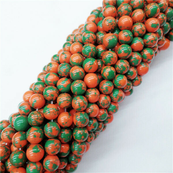 1 Strand 8mm Green&Orange Rainbow Calsilica Round Ball Loose Beads 15.5" HH9067