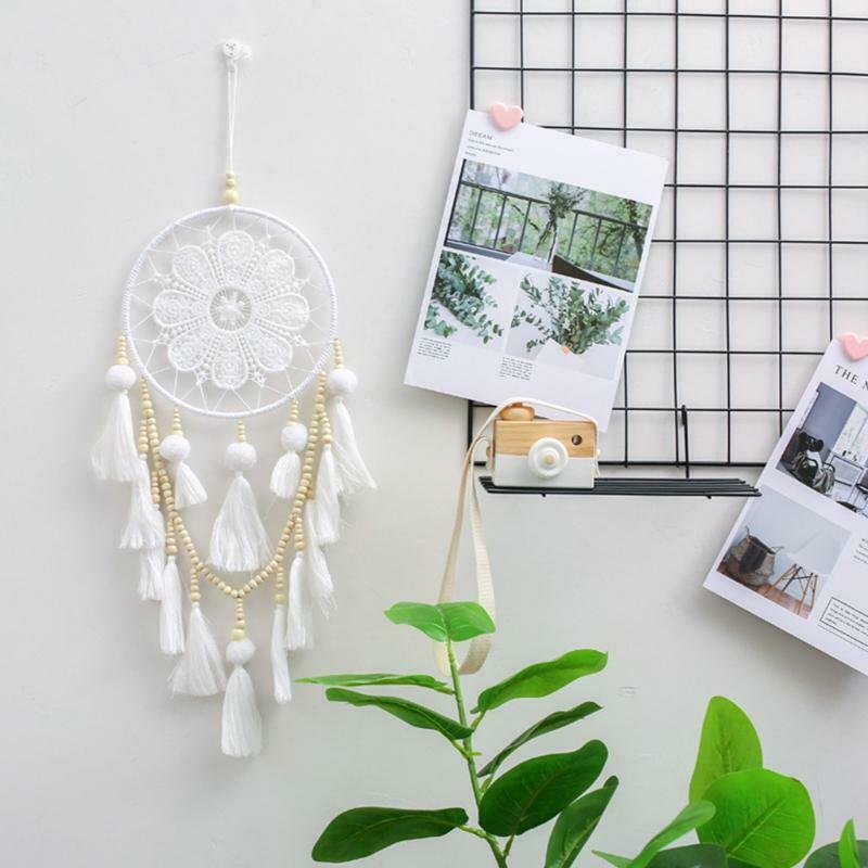 Boho Macrame Tapestry Wooden Bead Woven Tassel Dream Catcher Farmhouse Decor