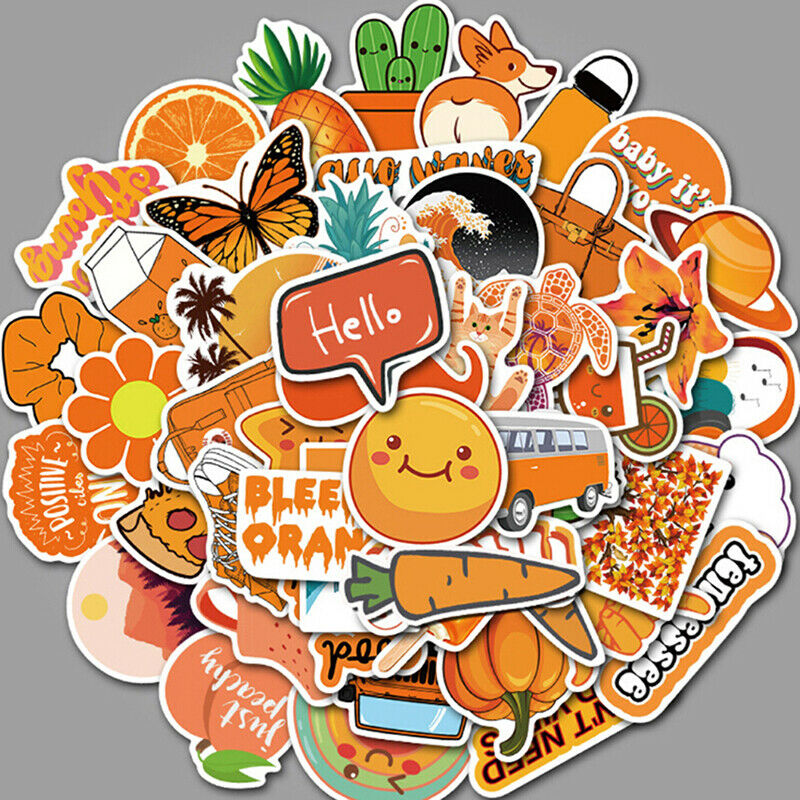 50X Orange Stickers Skateboard Laptop Luggage Guitar Bike Car Bomb Decals_DD