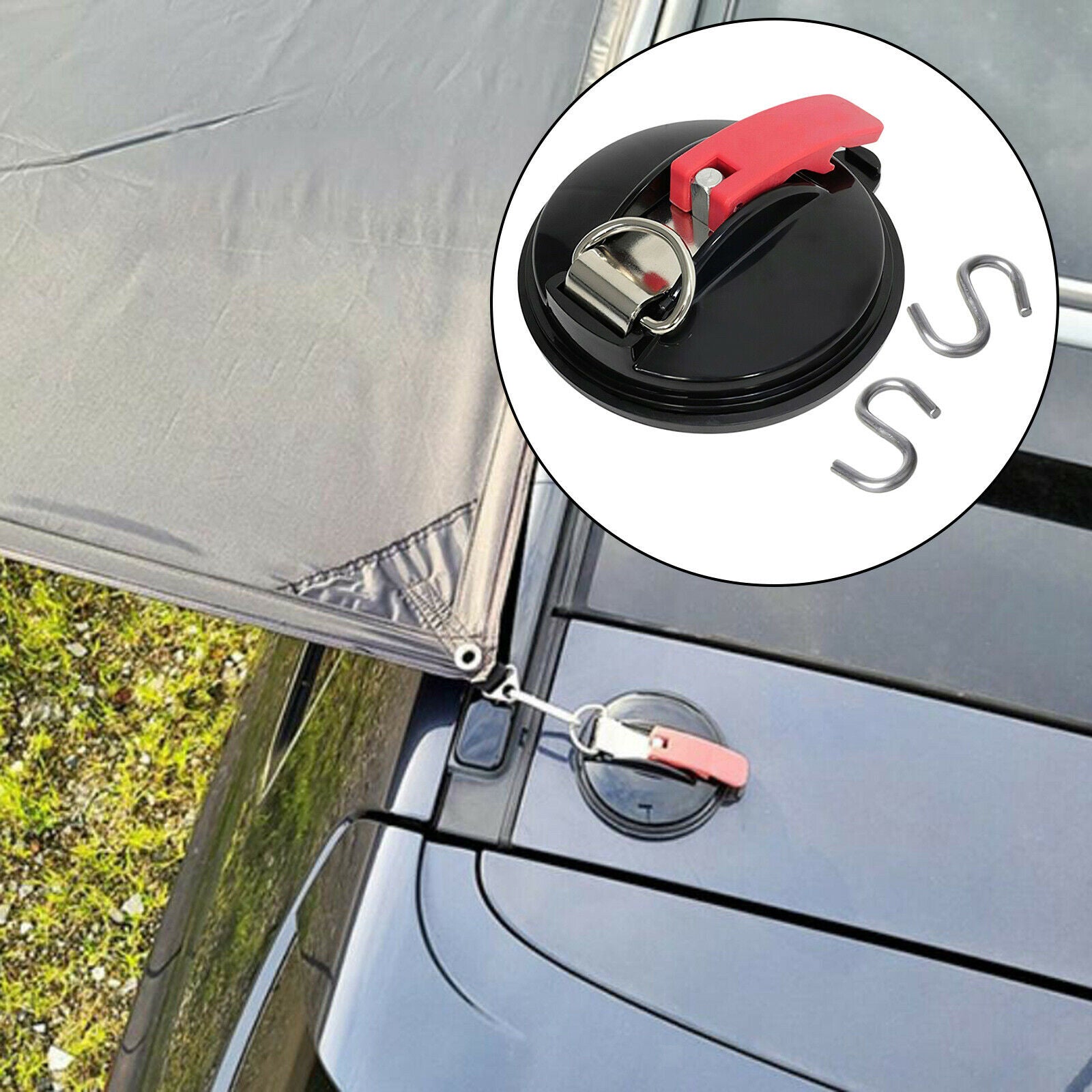 Car Suction Cup Anchor with S Hook Heavy Duty Camping Car Side Awning Tents