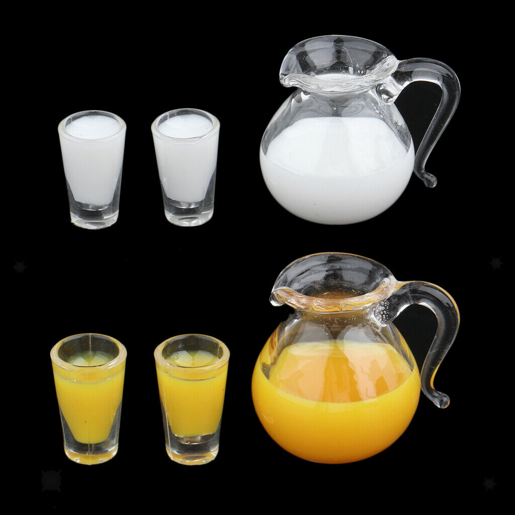 6Pcs 1:12 Scale Drink Juice Milk Jug Cups Kitchen Tableware Life Ornaments
