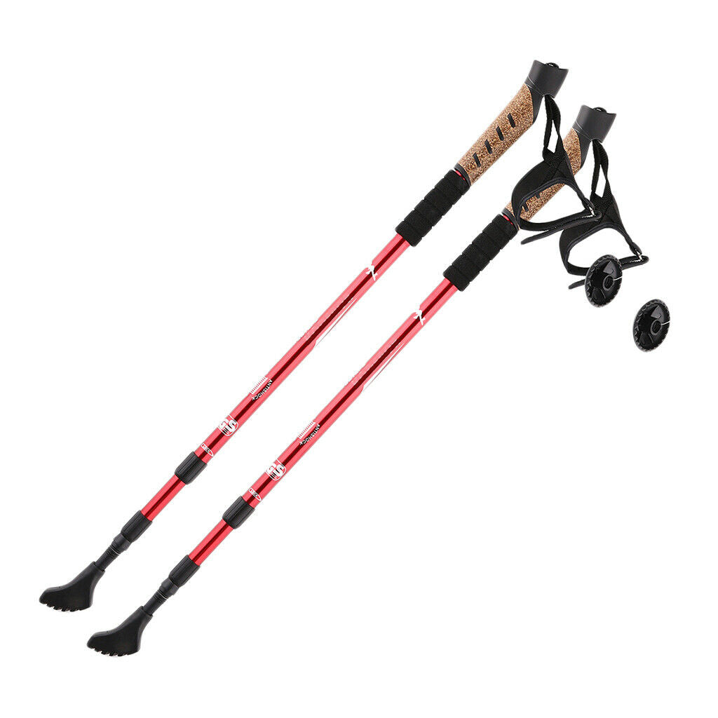 Trekking Walking Stick Poles Canes Cork Handle 26.4'' to 53'' Sticks Red